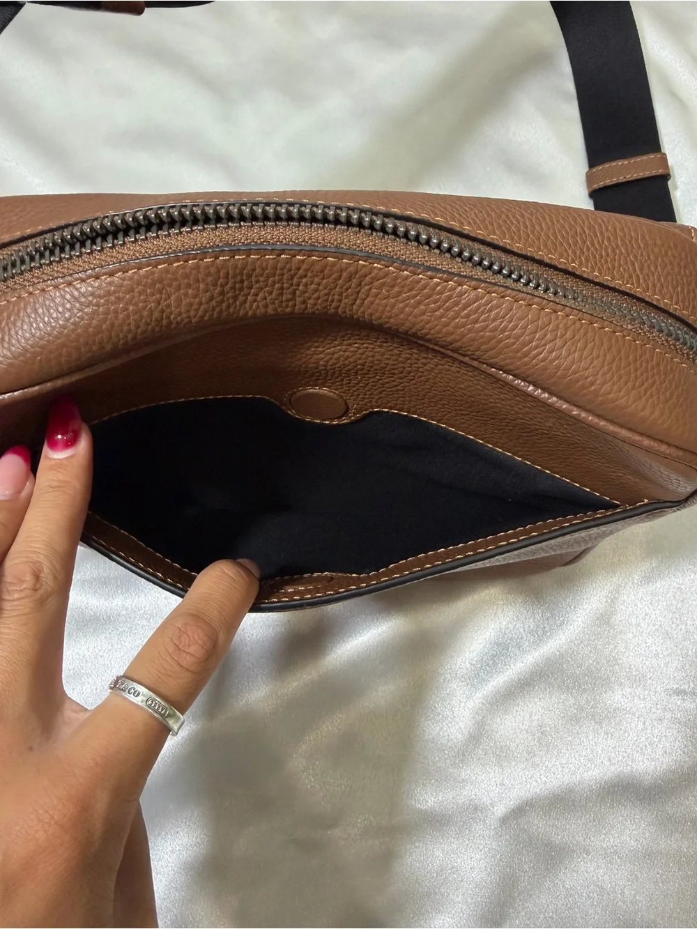 Coach Brown Pebbled Leather Messenger Crossbody with Black Strap